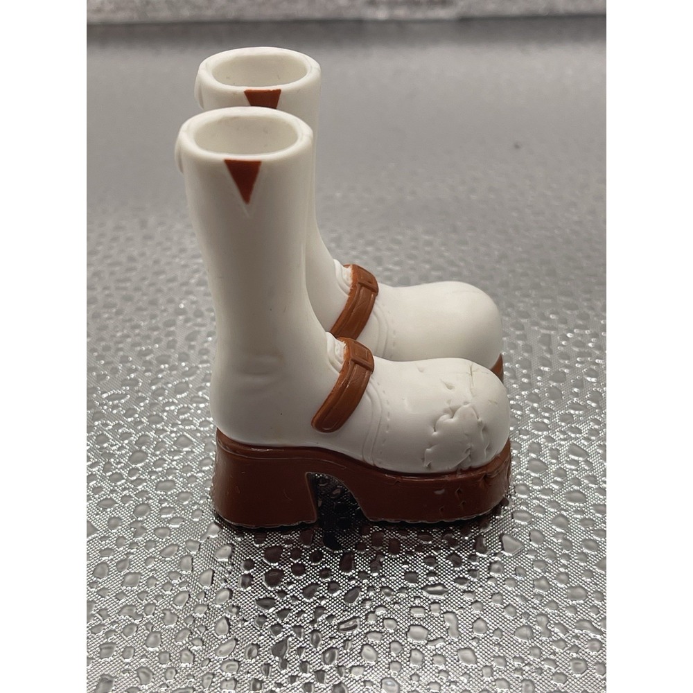 Bratz Doll Shoes Tall Boots White Extra Chunky Platform Boots with Brown Heels#7